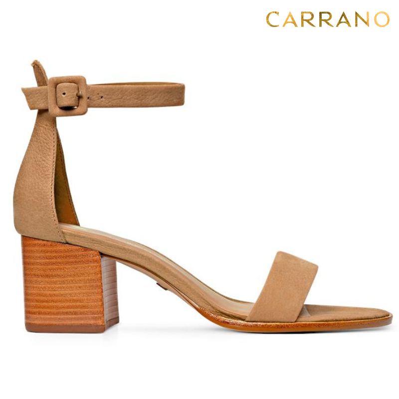 Beige Ankle Strap Block Heels