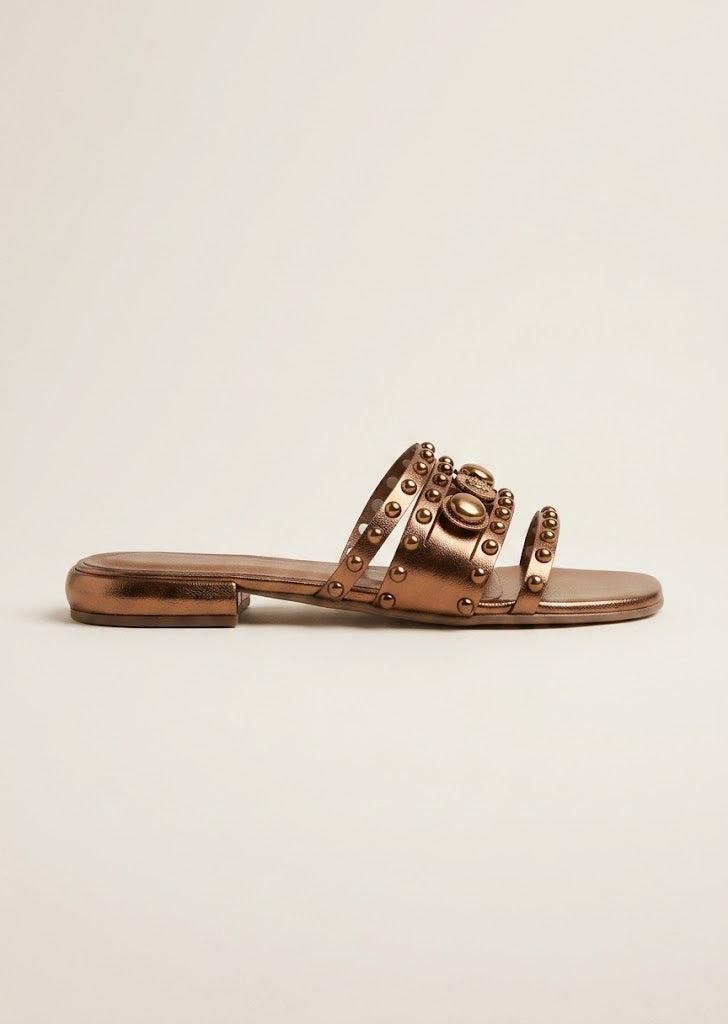Metallic Studded Slide Sandals