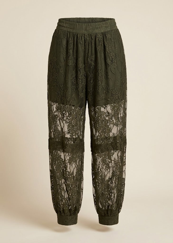 Lace Overlay Cuffed Jogger Trousers