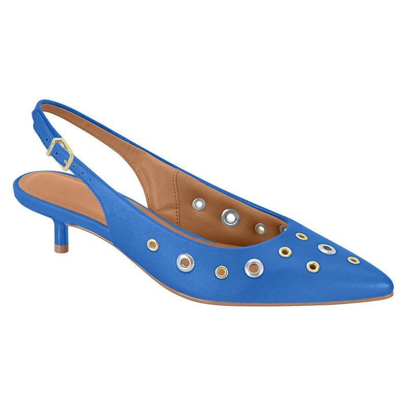 Gold Details Blue Slingback Kitten Heels