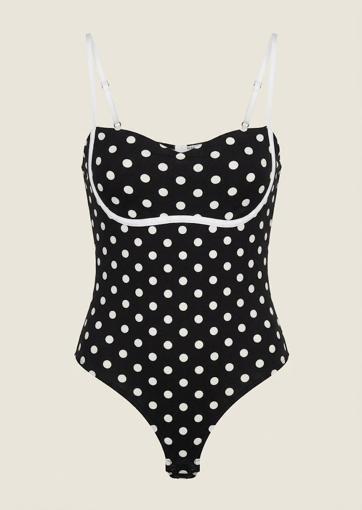 Contrast Trim Polka Dot Bodysuit