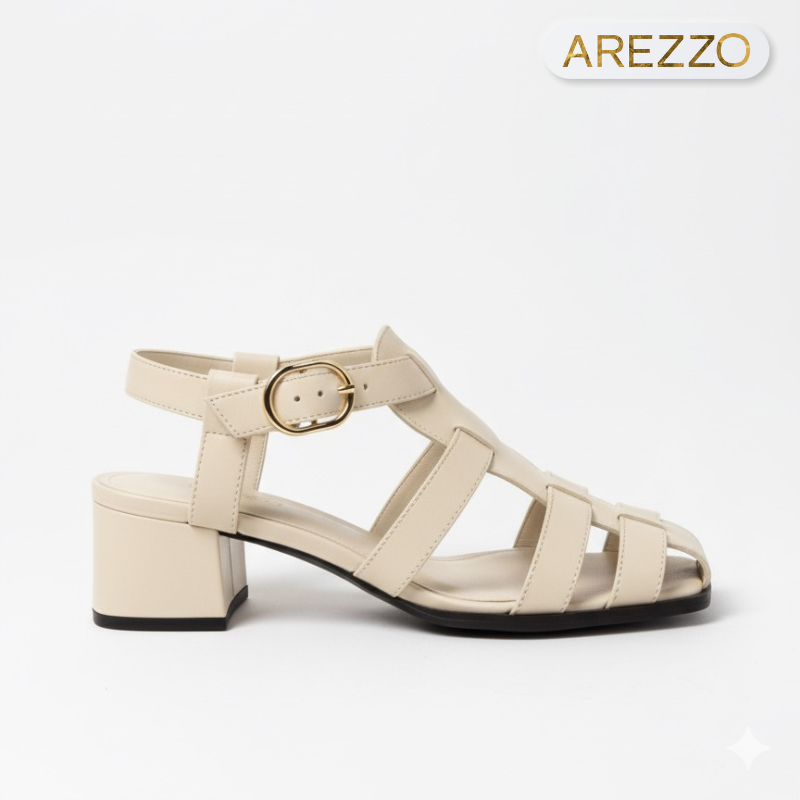 Creme Strappy Block Heels