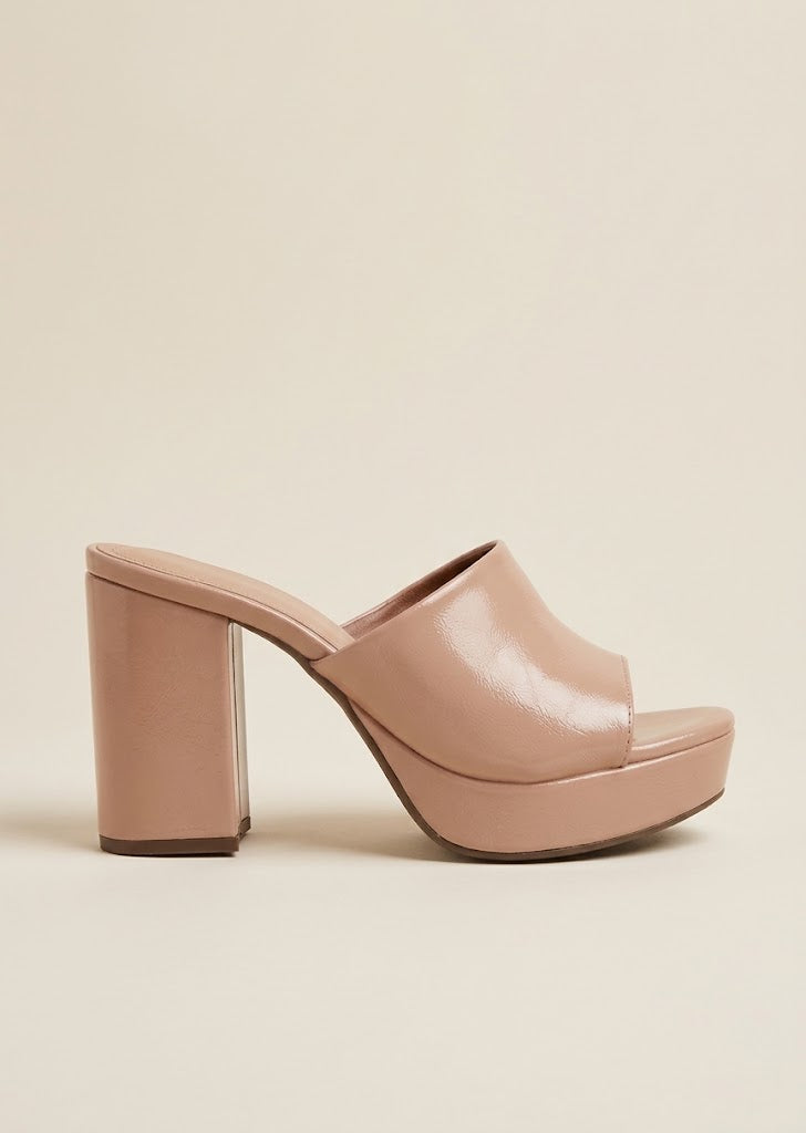 Glossy Open Toe Platform Mules
