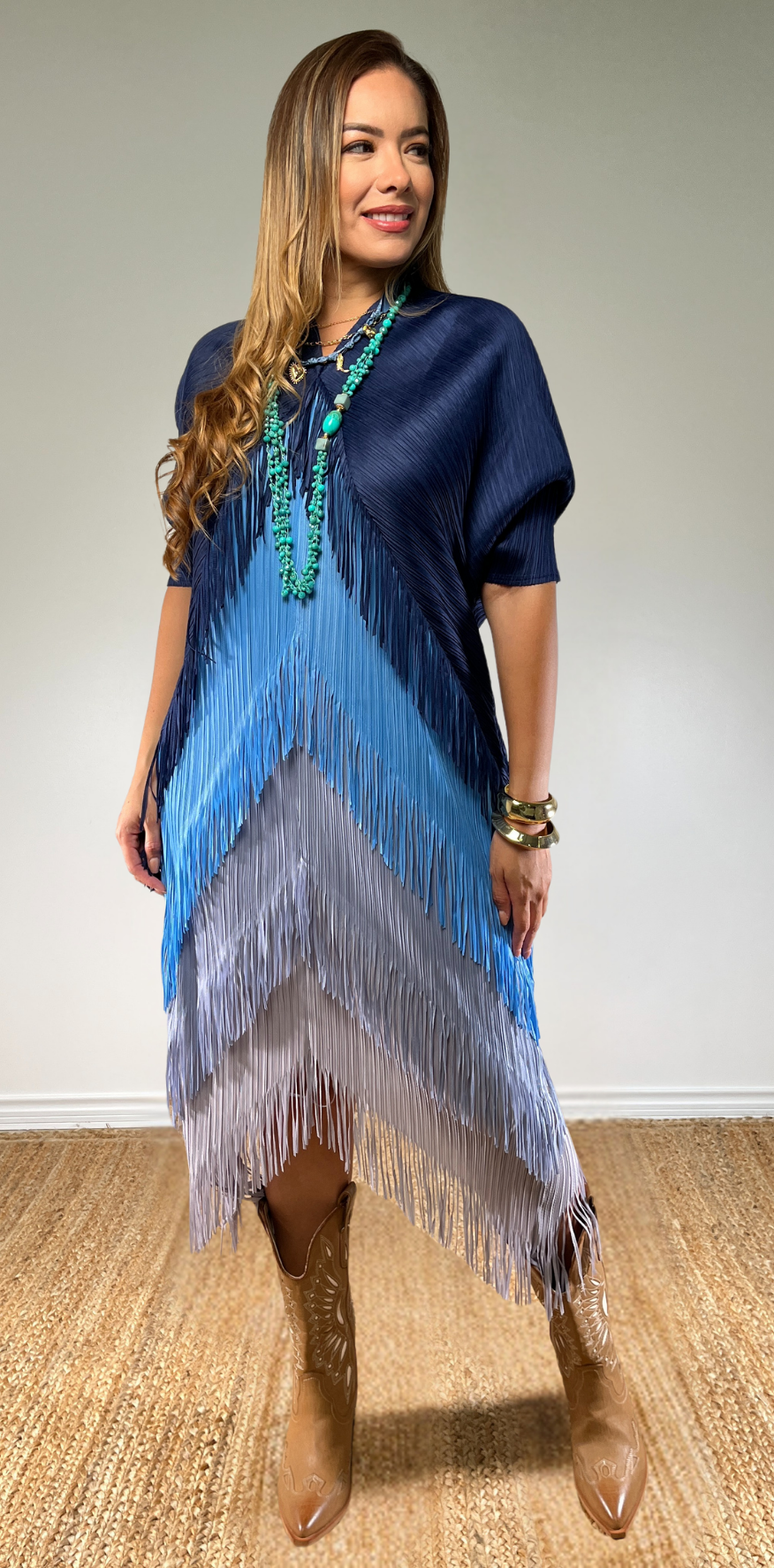 Multi Blue Fringed Dress