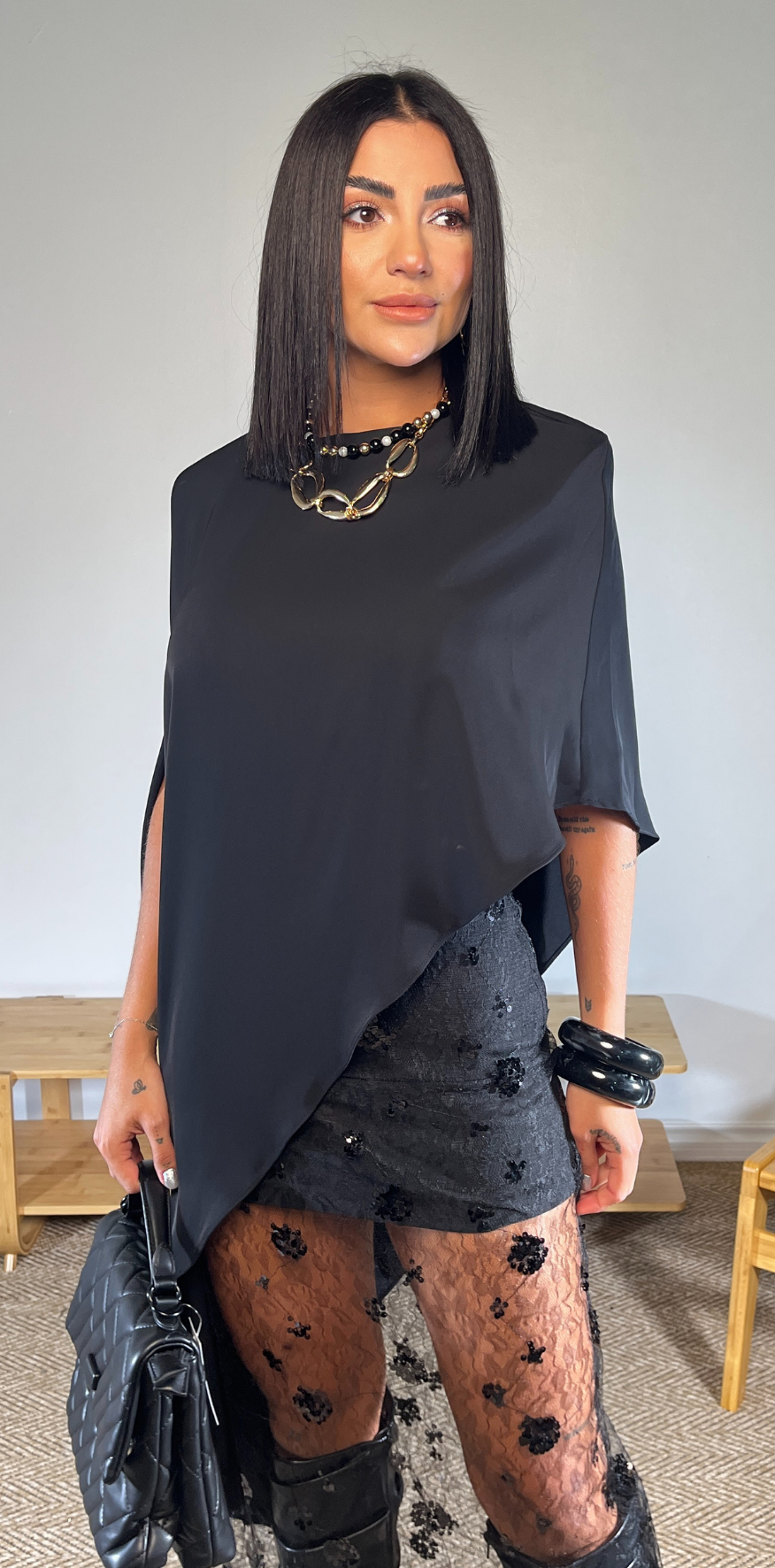 Black Cape Blouse