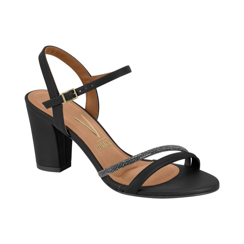 Glitter Strap Black Block Heels