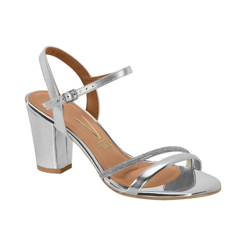 Glitter Strap Silver Block Heels