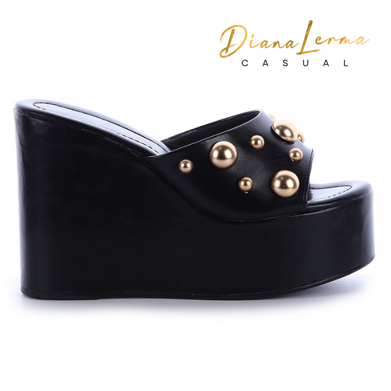 Gold Studded Slide Wedges