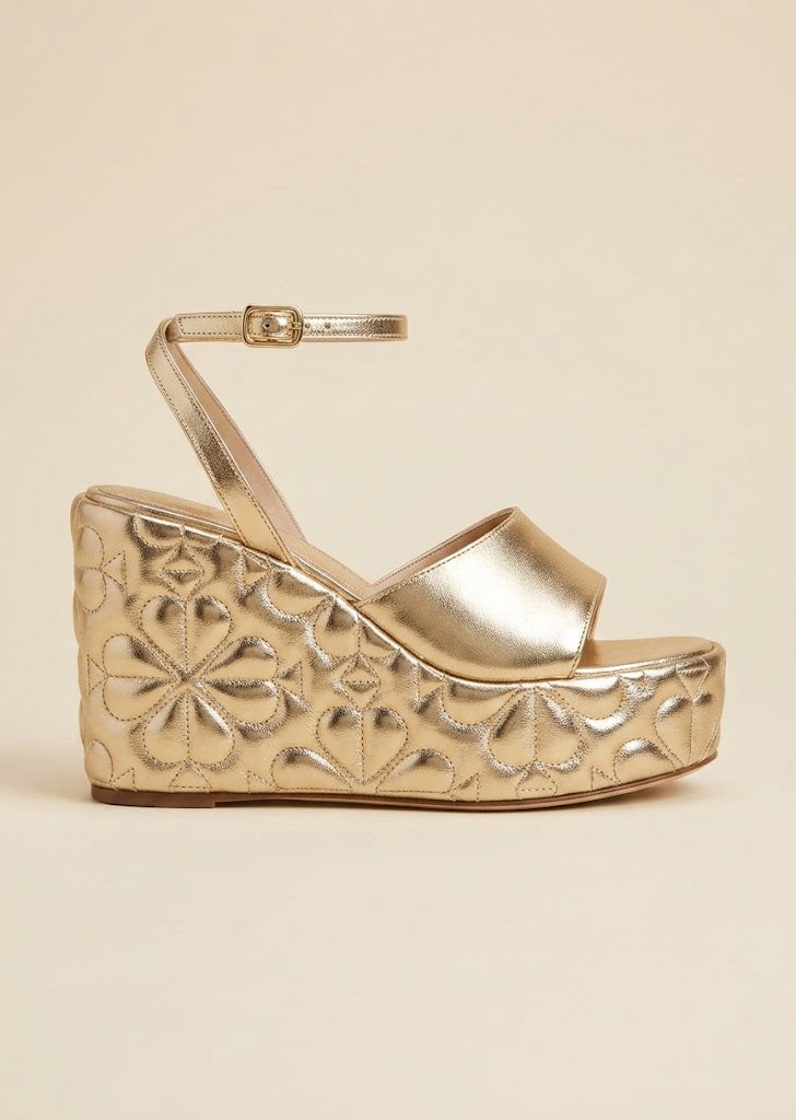 Metallic Floral Platform Wedges