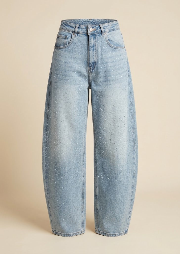 Rhinestone Barrel Leg Jeans