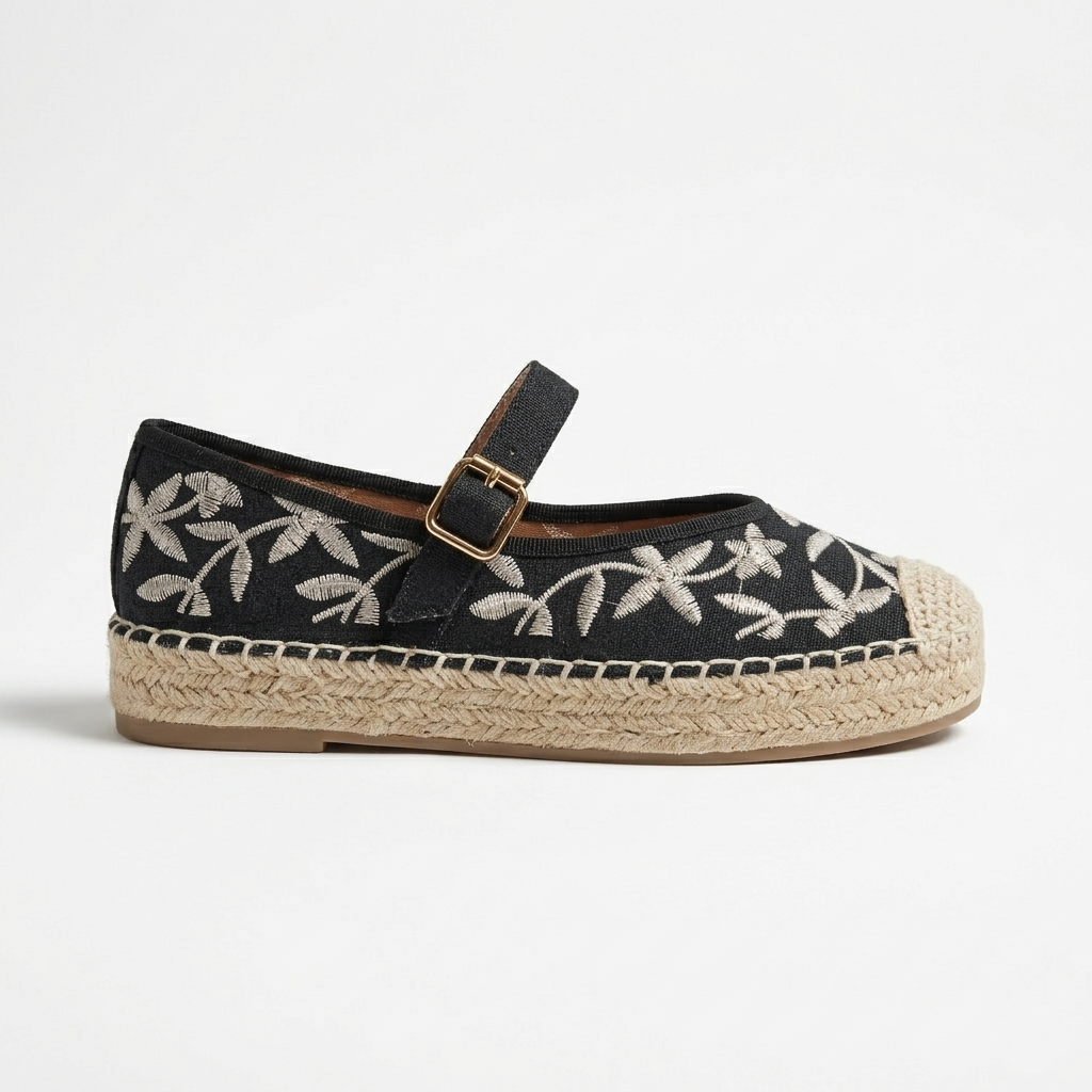 Black Floral Espadrilles