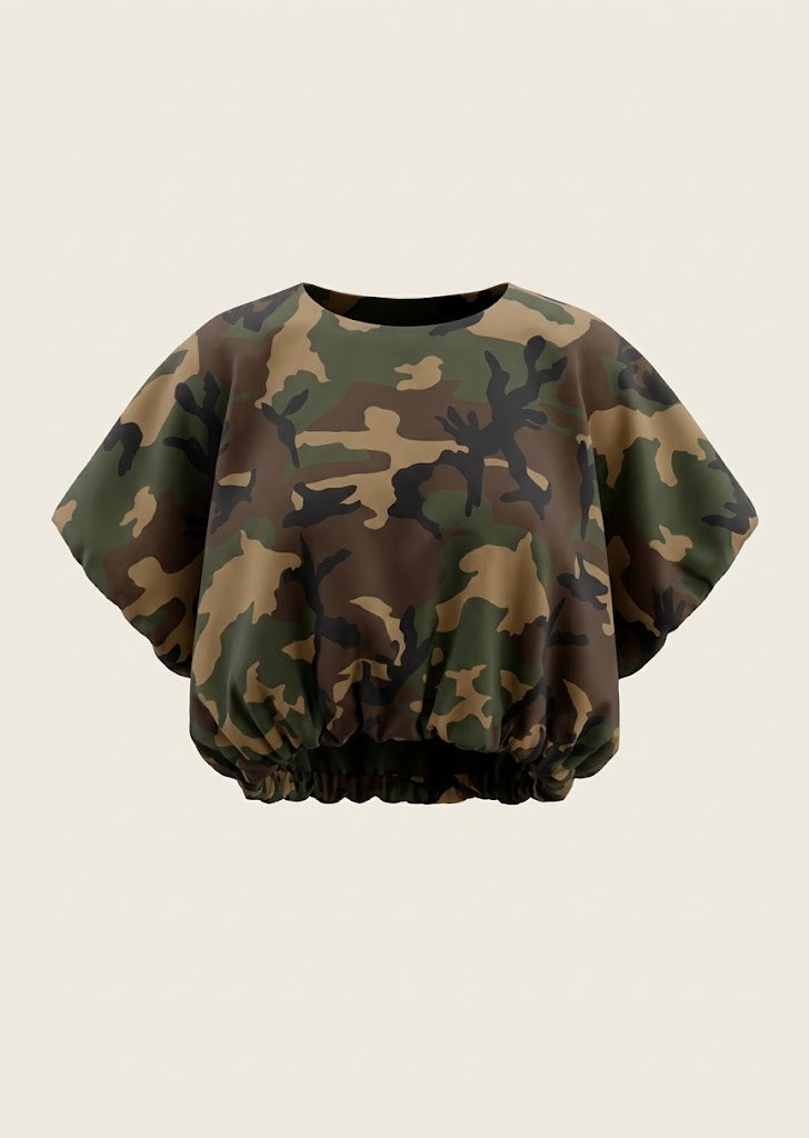 Camo Print Gathered Crop Top