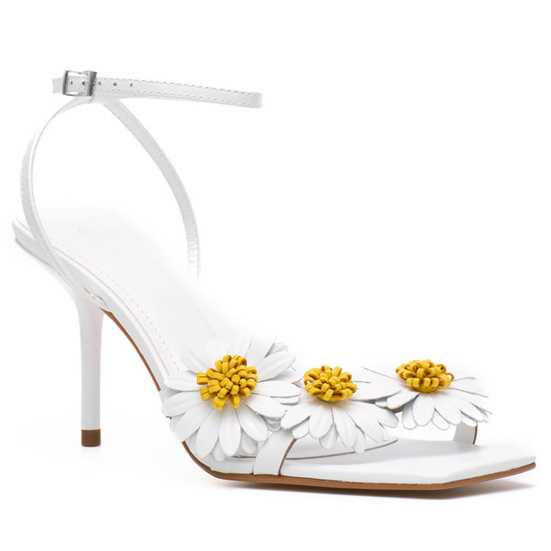 White Floral Heels