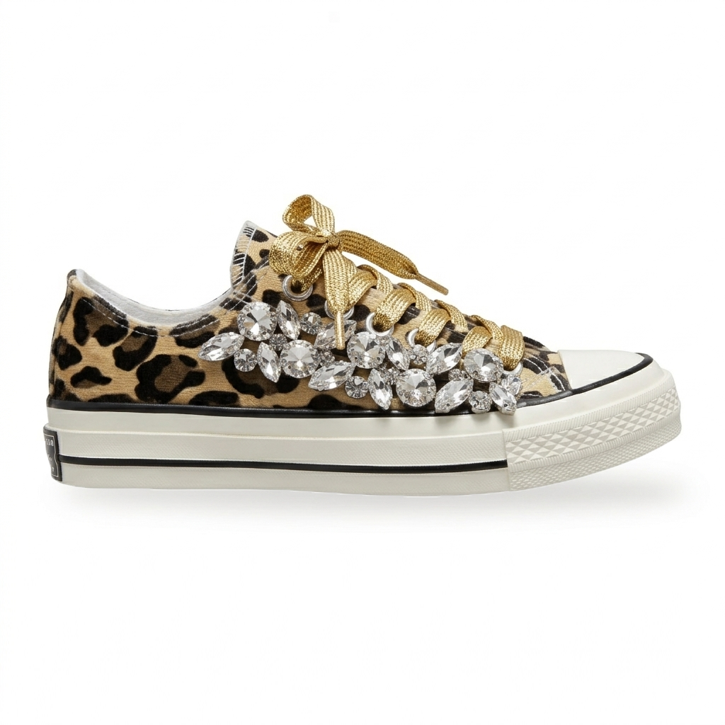 Leopard Print Rhinestones Sneakers