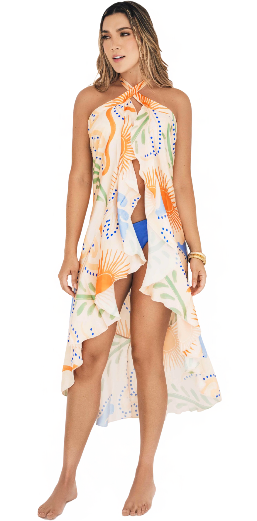 Orange Print Peach Beach Cover Up