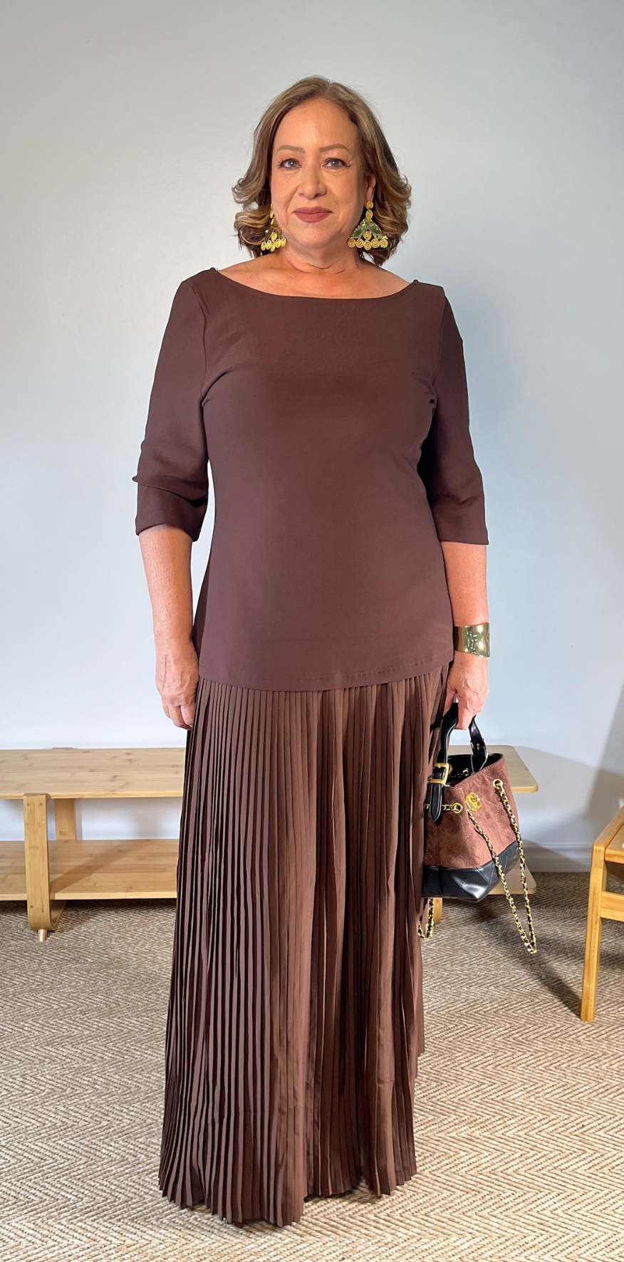 Brown Pleated Dress