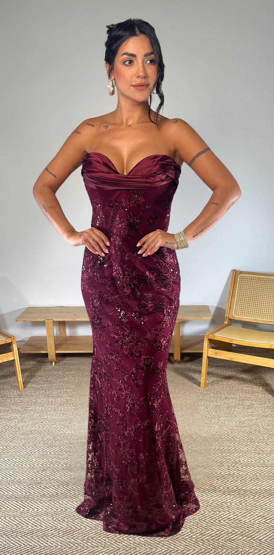 Wine Color Sequin Dress