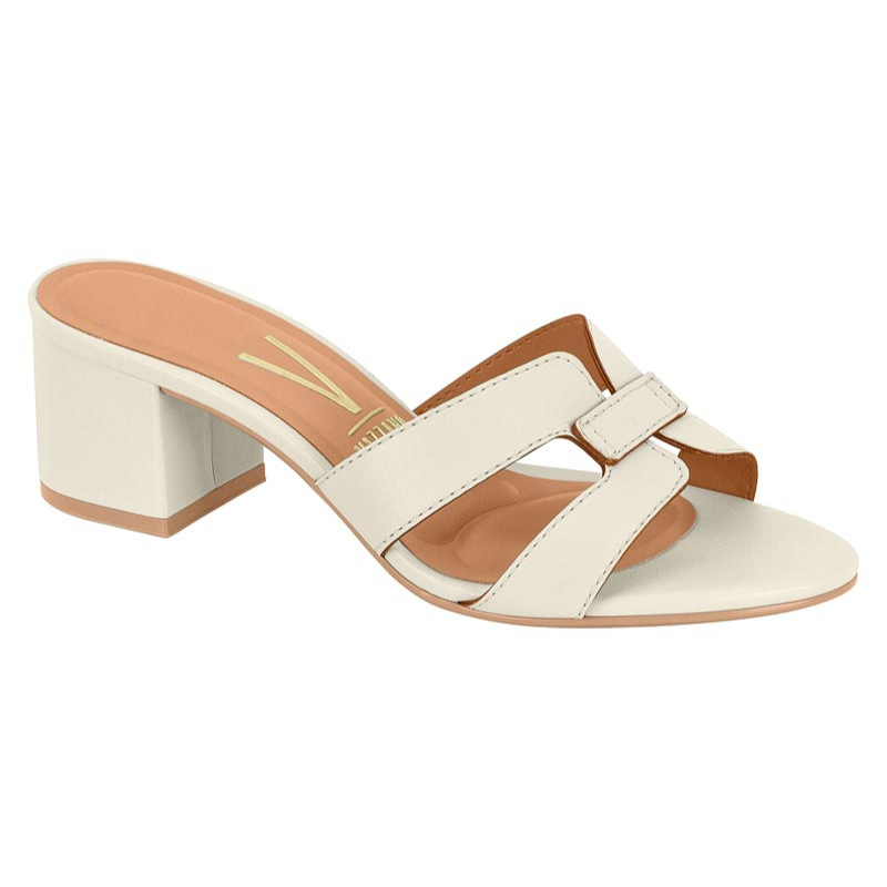 White Slide Low Block Heels