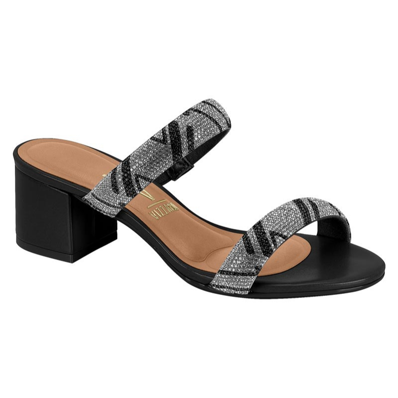 Glitter Straps Black Block Heels