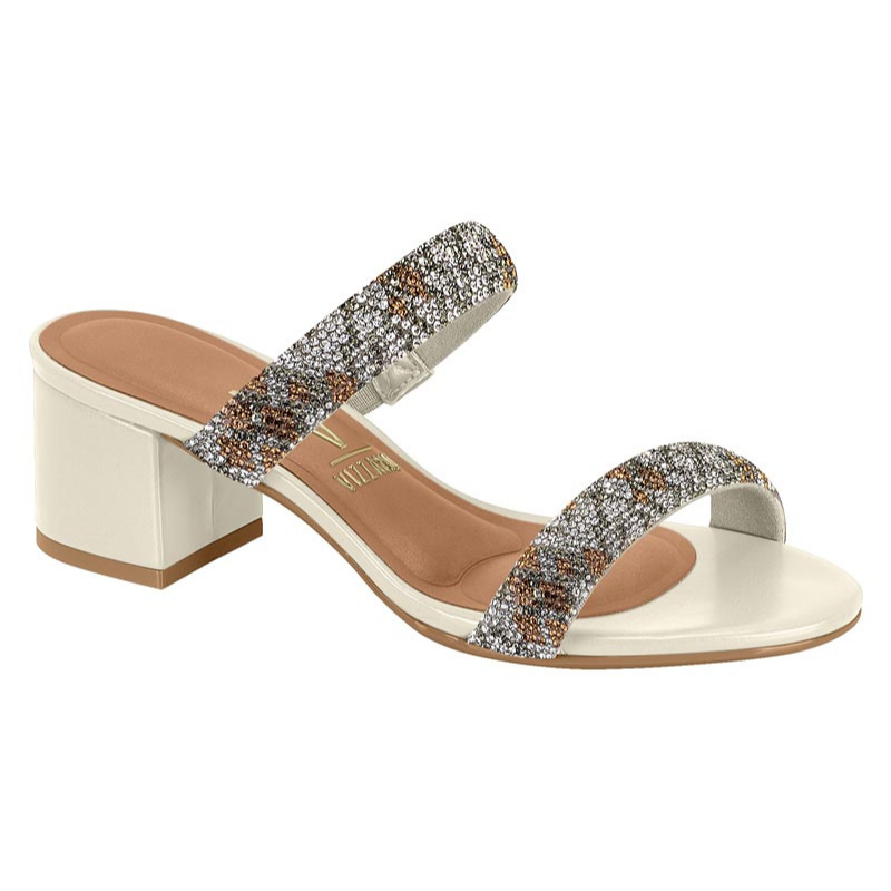 Glitter Straps White Block Heels