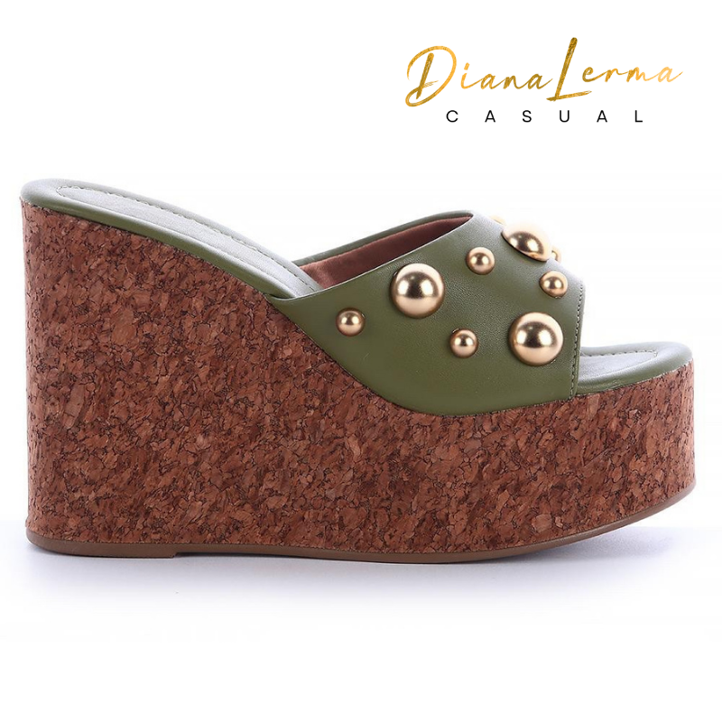 Gold Studs Olive Wedges
