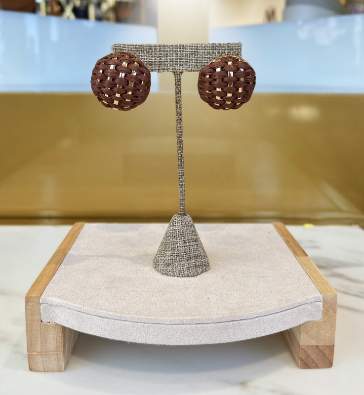 Brown and Gold Woven Earrings