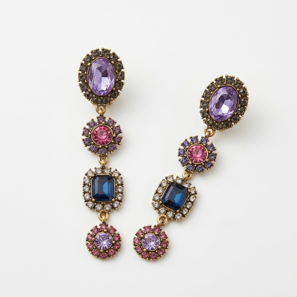 Purple Studded Dangling Earrings