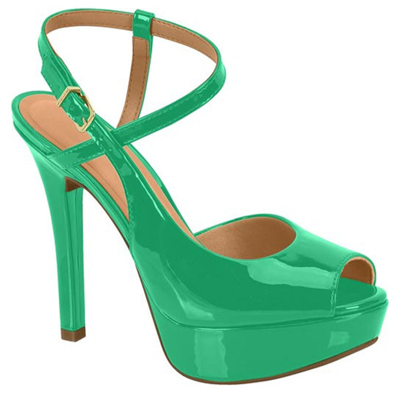 Glossy Green Strappy Heels