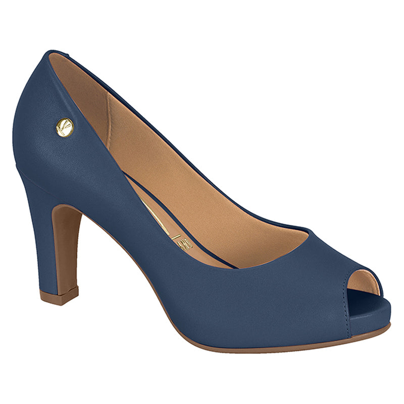 Navy Peep Toe Block Heels