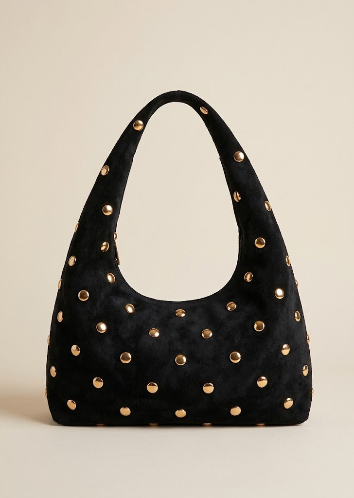 Studded Suede Shoulder Bag