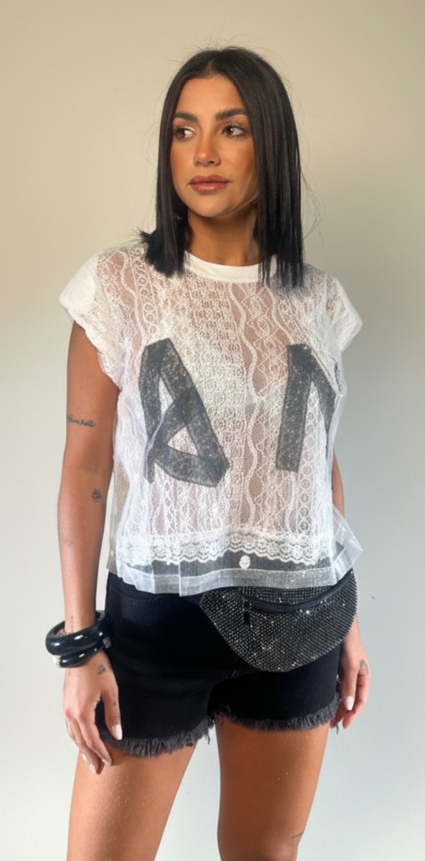 Sheer Lace Overlay Shirt