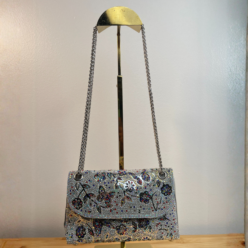 Silver Chain Floral Studs Bag