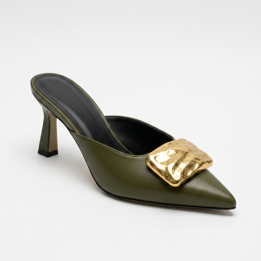 Gold Detail Olive Heels