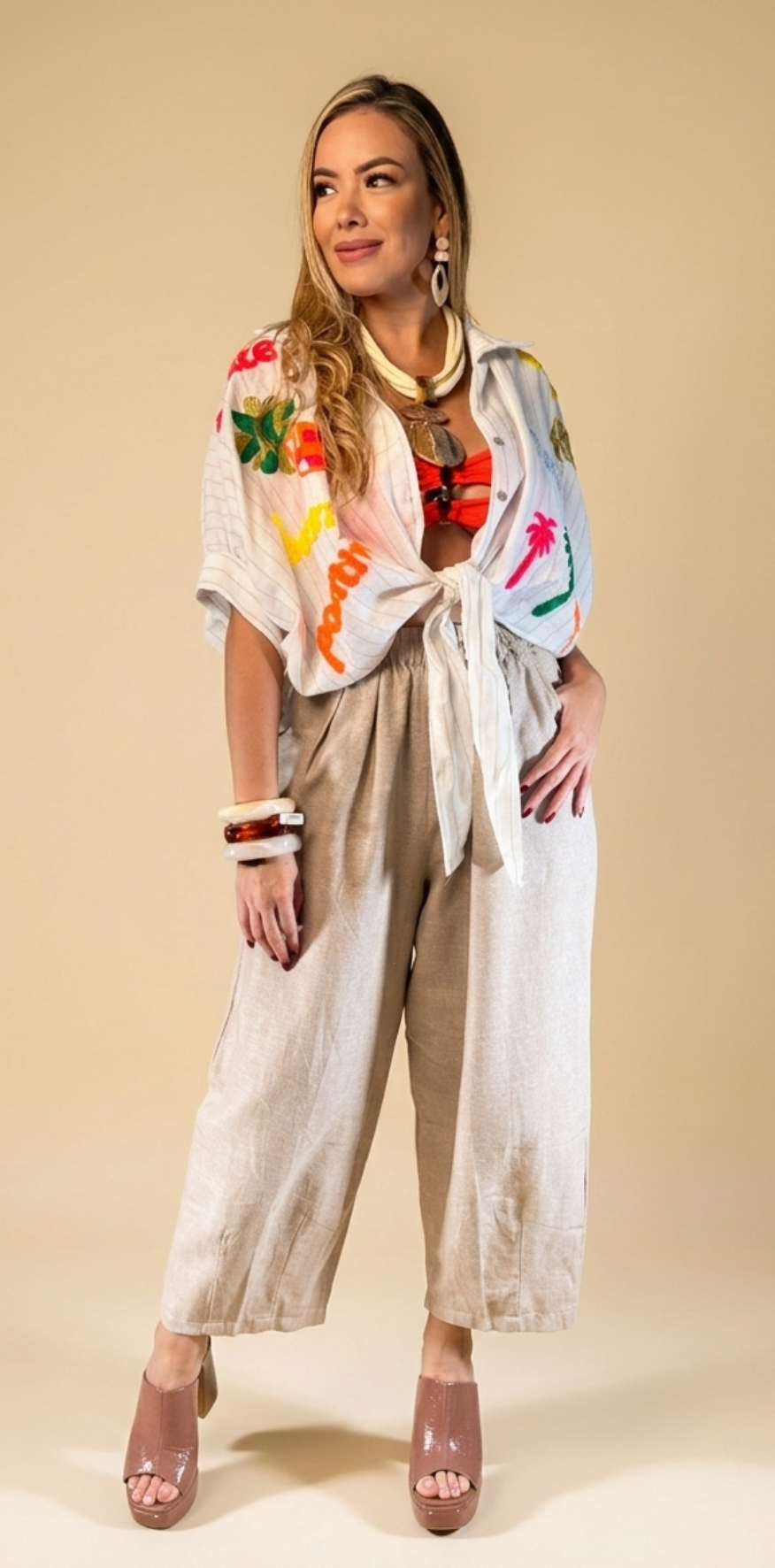 Paper-Waist Linen Pants