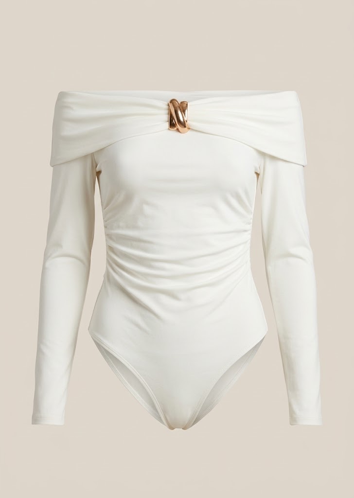 Gold Detail Ruched Bodysuit
