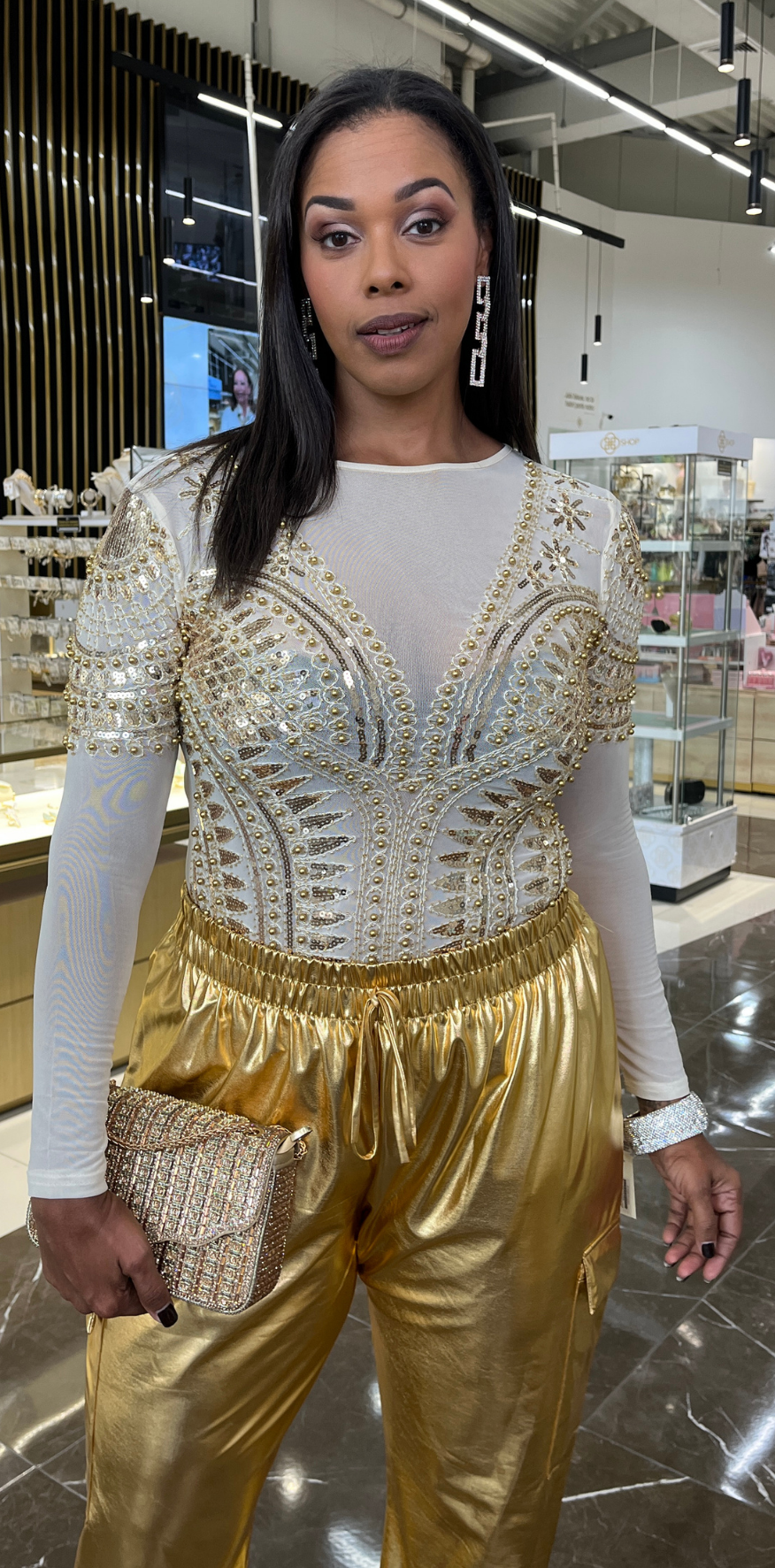 Gold Detail Creme Bodysuit