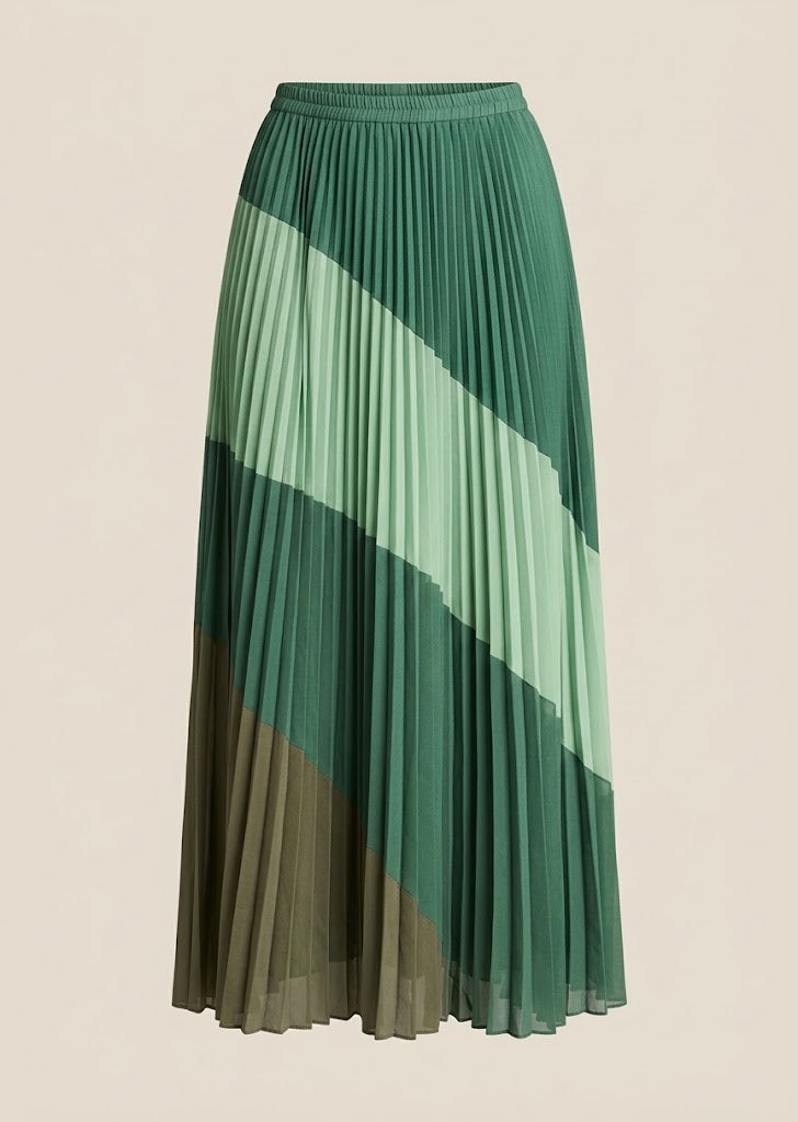 Colorblock Pleated Midi Skirt