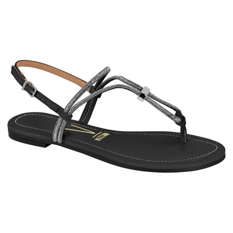 Silver Straps Black Sandals