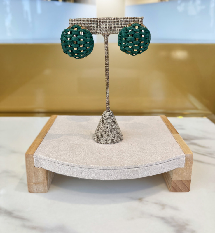Green and Gold Woven Earrings