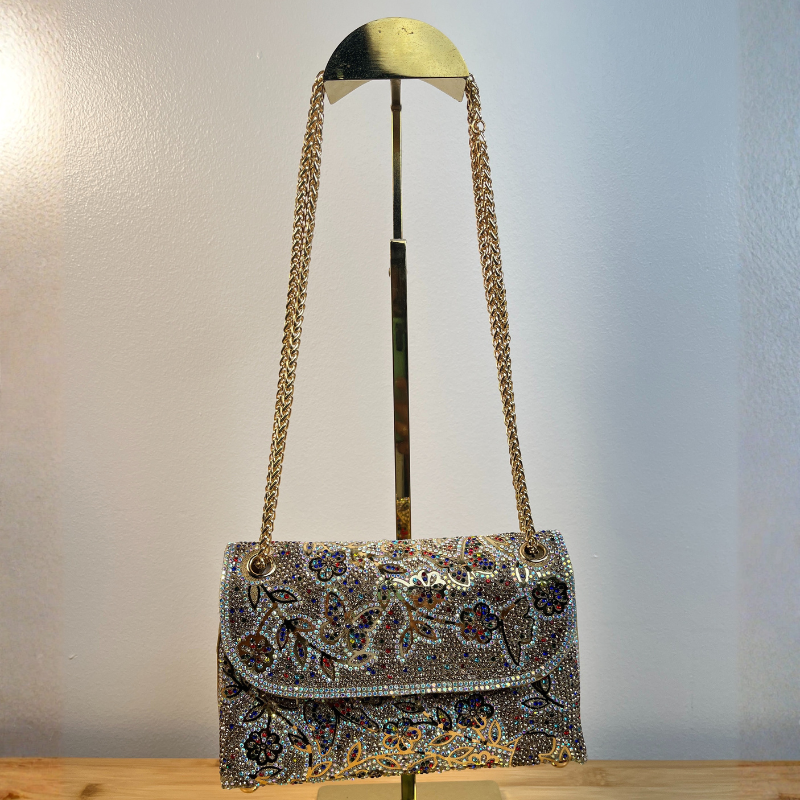 Gold Chain Floral Studs Bag