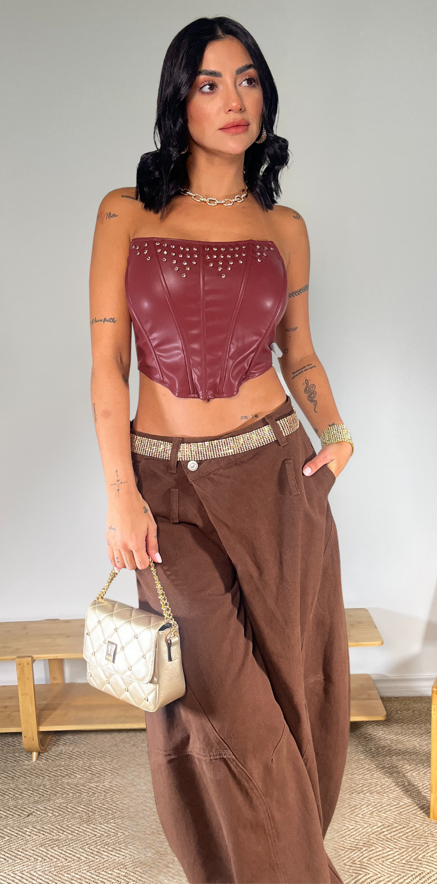 Burgundy Crop Corset Top