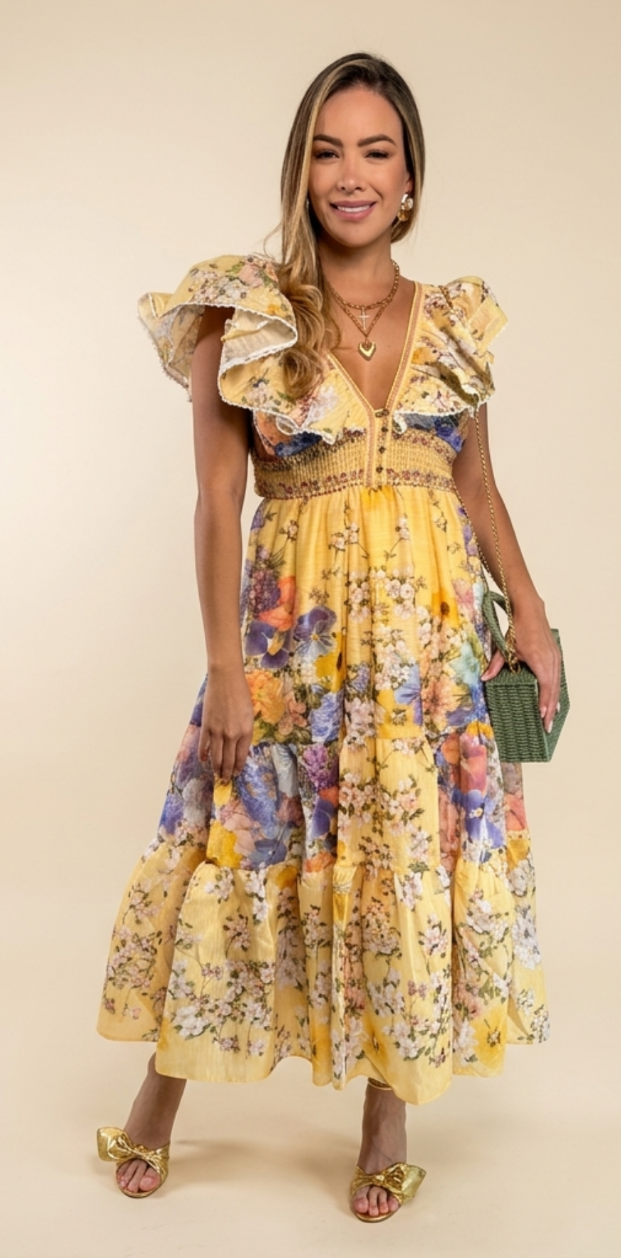 Flutter Sleeves Floral Maxi Dress