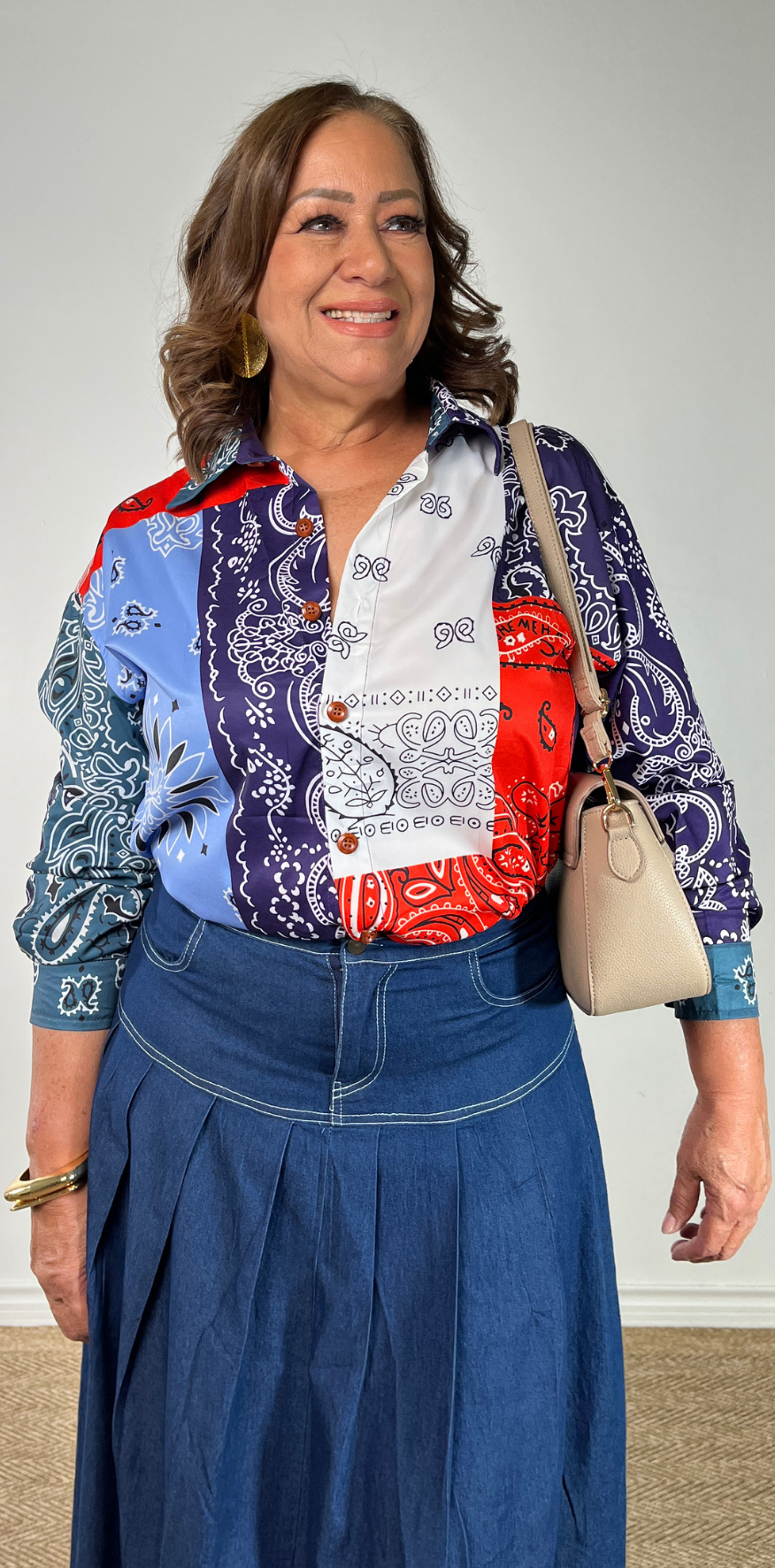 Mixed Paisley Bandana Print Blouse