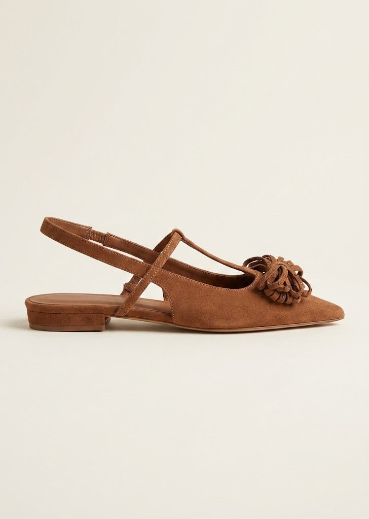 Suede Pointed Toe Slingback Flats