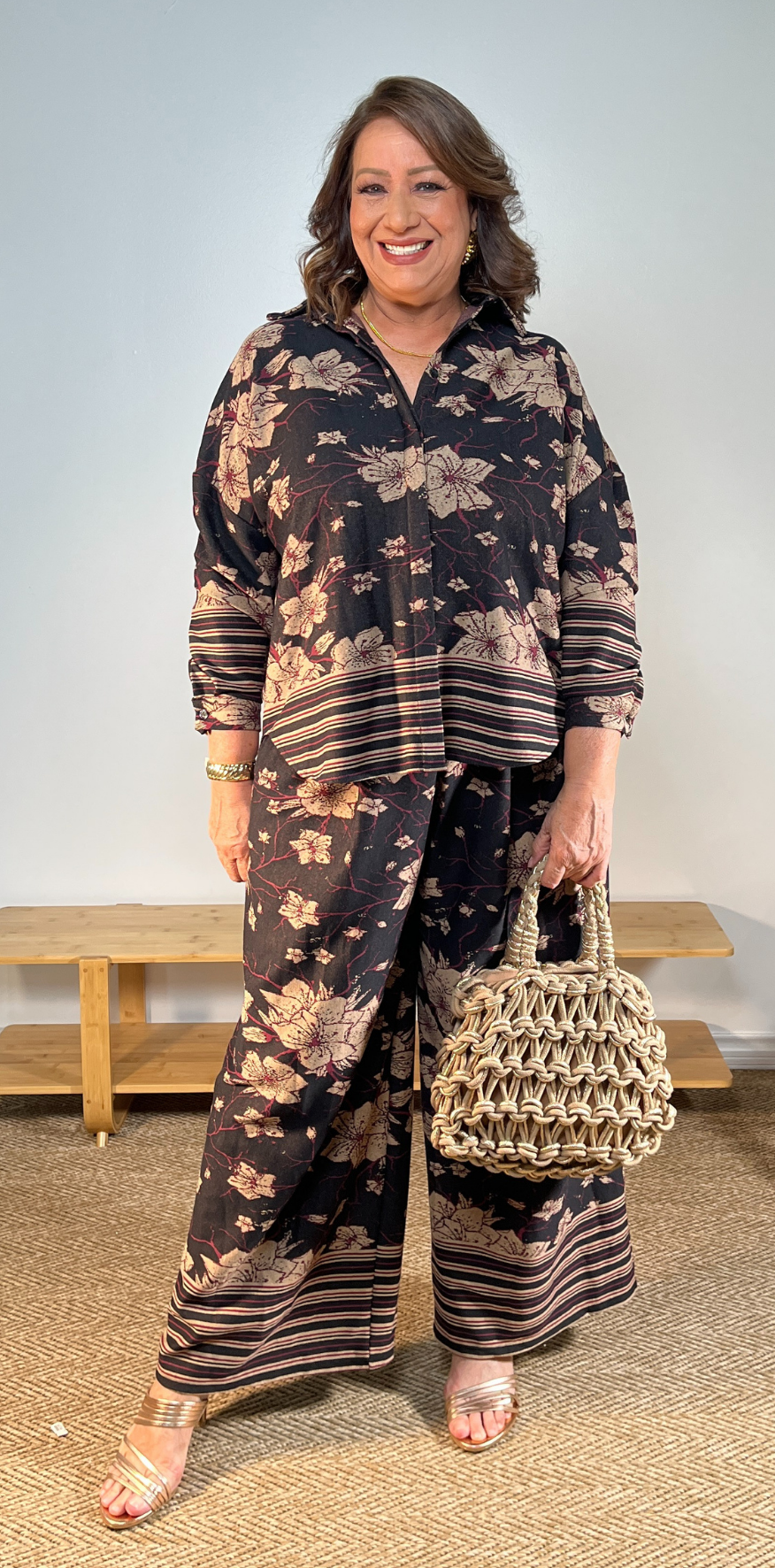 Floral Print Black Pants