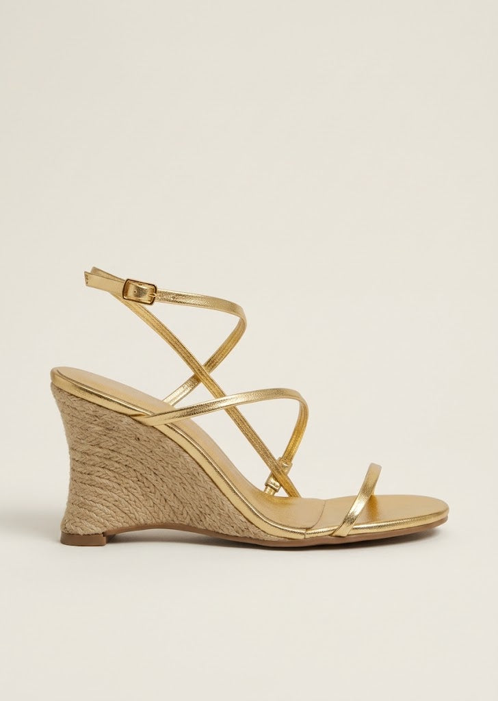 Gold Strappy Wedges