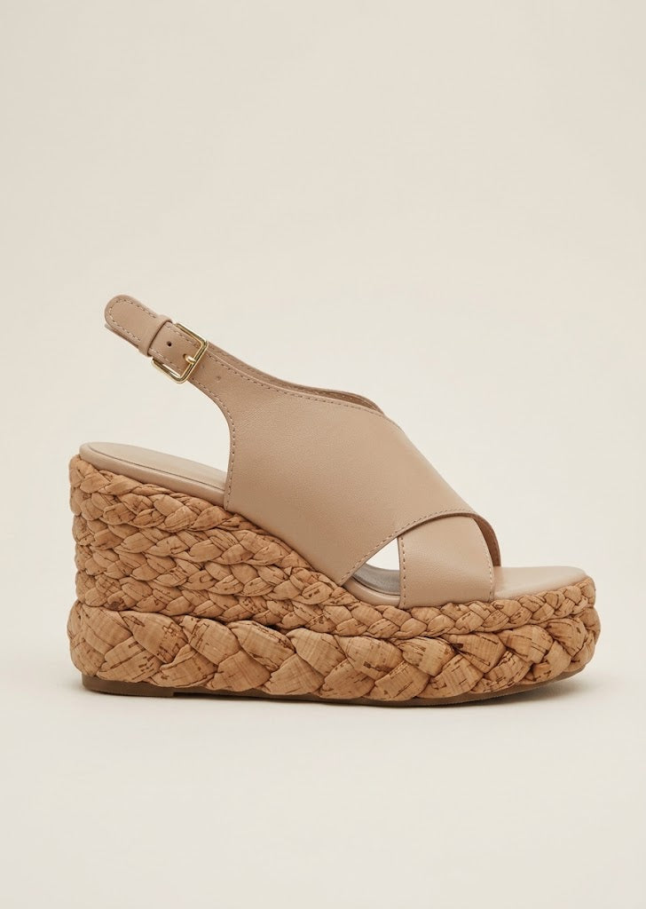 Beige Slingback Natural Wedges