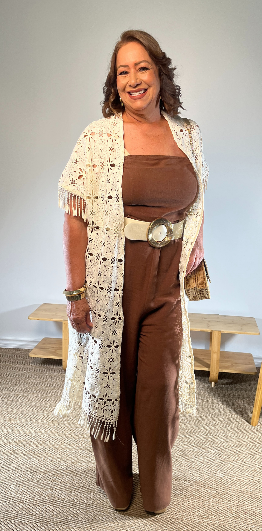 Brown Strapless Jumpsuit