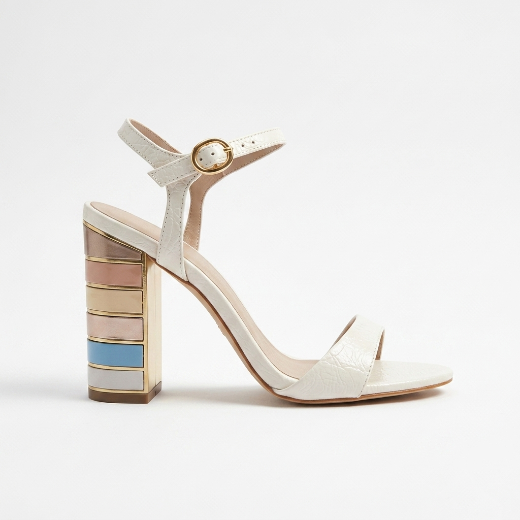 Multi Detail White Block Heels