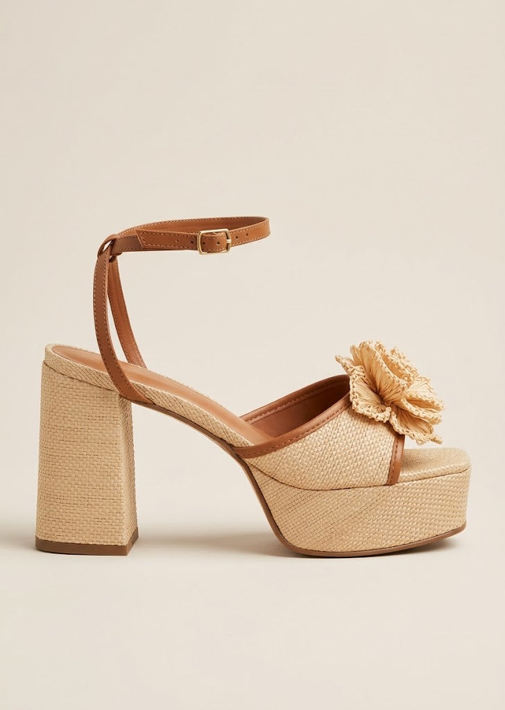 Floral Details Block Heels